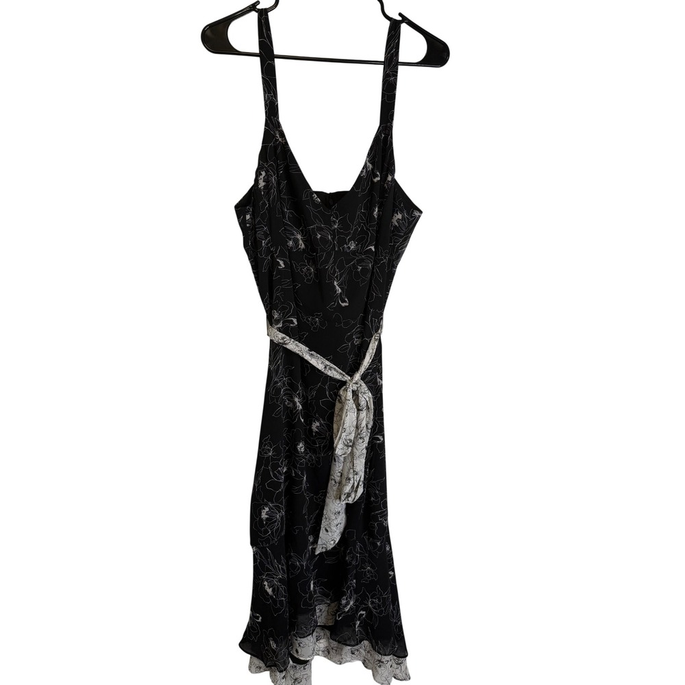White House Black Market Spaghetti Strap Belted Maxi Dress Tulle Layered Floral